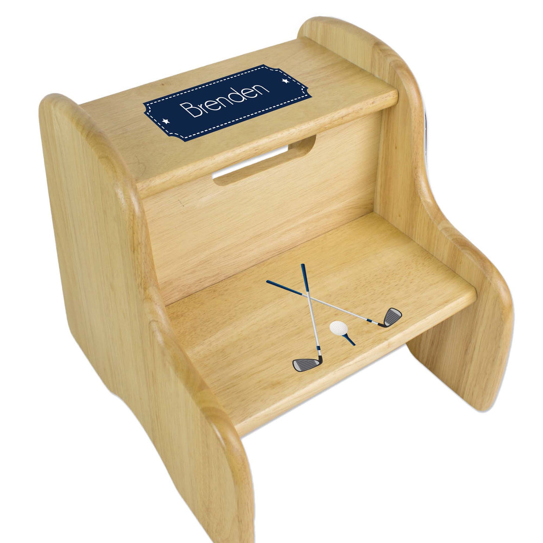Personalized Golf Natural Two Step Stool