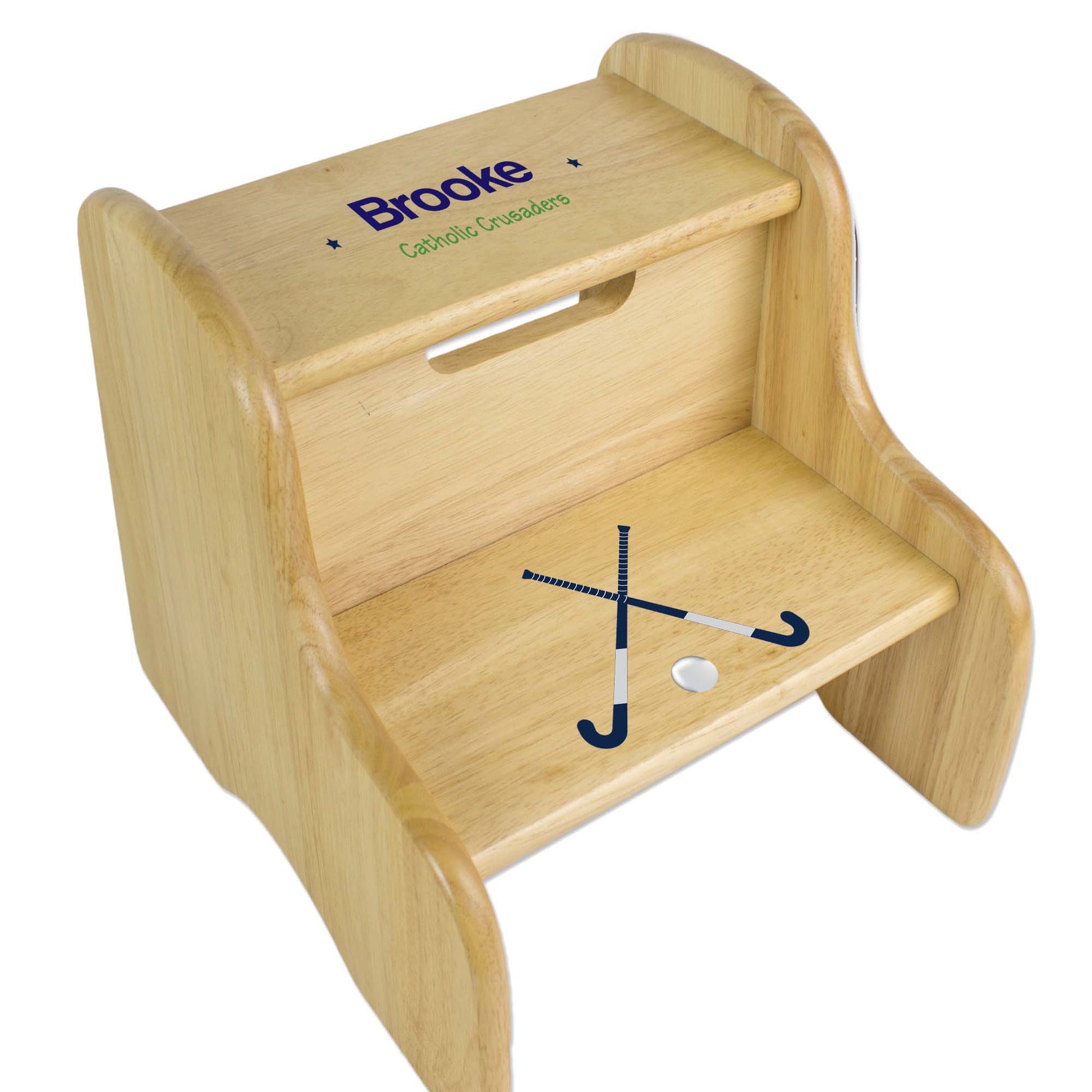 Personalized Field Hockey Natural Two Step Stool