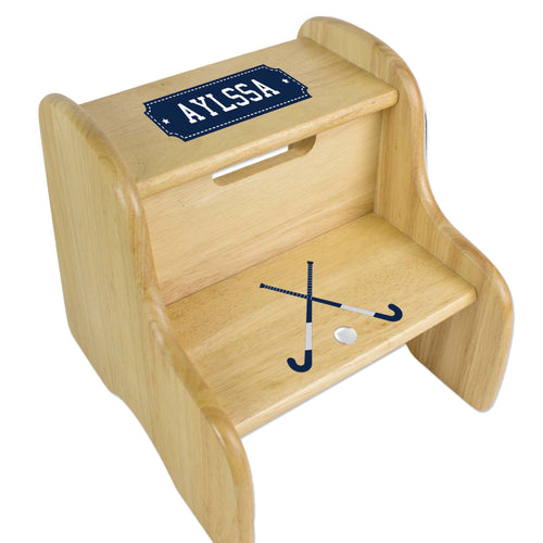 Personalized Field Hockey Natural Two Step Stool