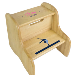 Personalized Natural Two Step Stool With Pink Butterflies Design
