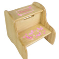Personalized Natural Two Step Stool With Pink Butterflies Design