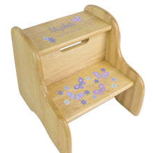 Personalized Natural Two Step Stool With Lavender Butterflies Design