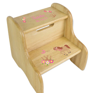Personalized Ponies Prancing Natural Two Step Stool