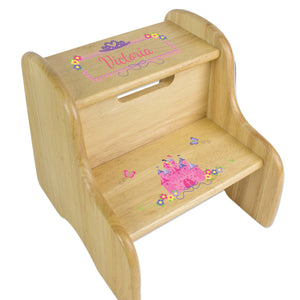 Personalized Princess Castle Natural Two Step Stool