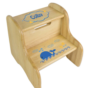 Personalized Blue Whale Natural Two Step Stool
