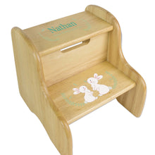 Personalized Natural Two Step Stool With Shamrock Design