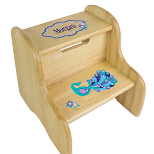Personalized Peacock Natural Two Step Stool