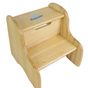 Personalized Natural Fixed Stool With Aqua Circle Design