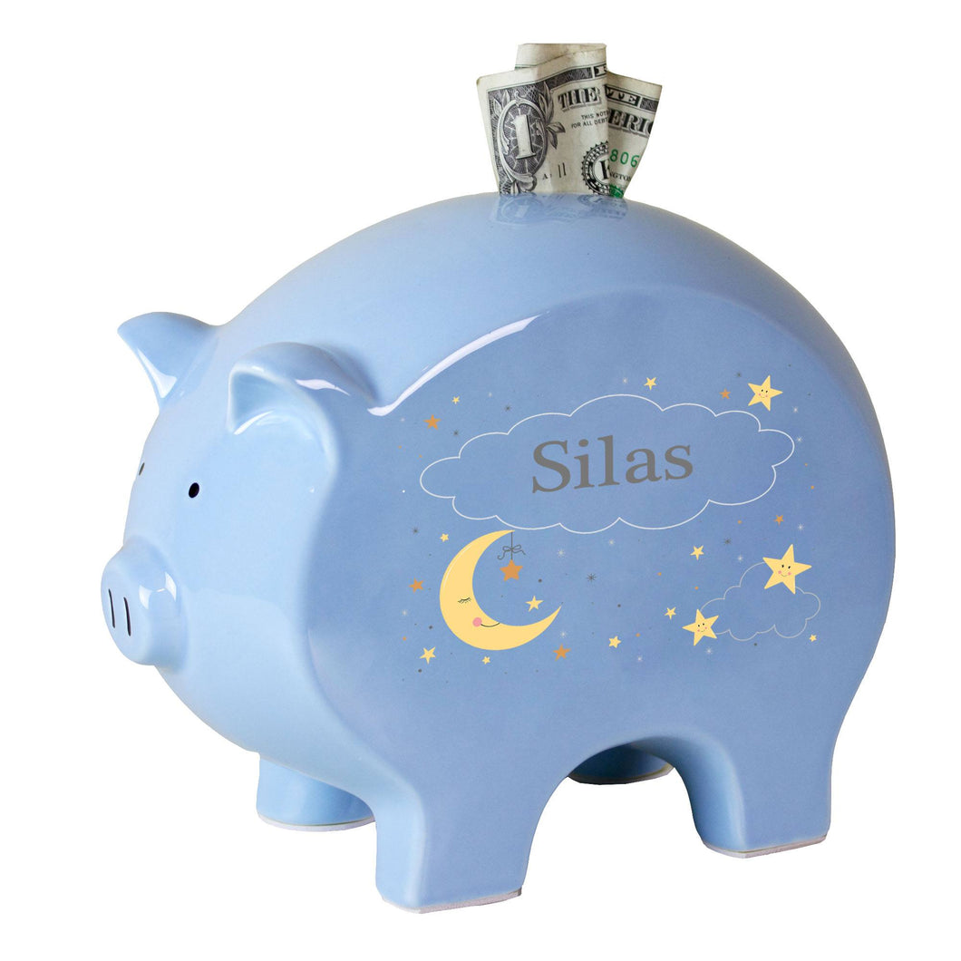 Personalized Celestial Moon Blue Piggy Bank