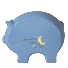 Personalized Moon and Back Blue Piggy Bank