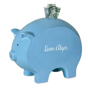Personalized Blue Piggy Bank with monogram name