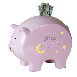 Personalized Celestial Moon Pink Piggy Bank