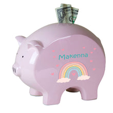 Personalized Boho Rainbow Pink Piggy Bank