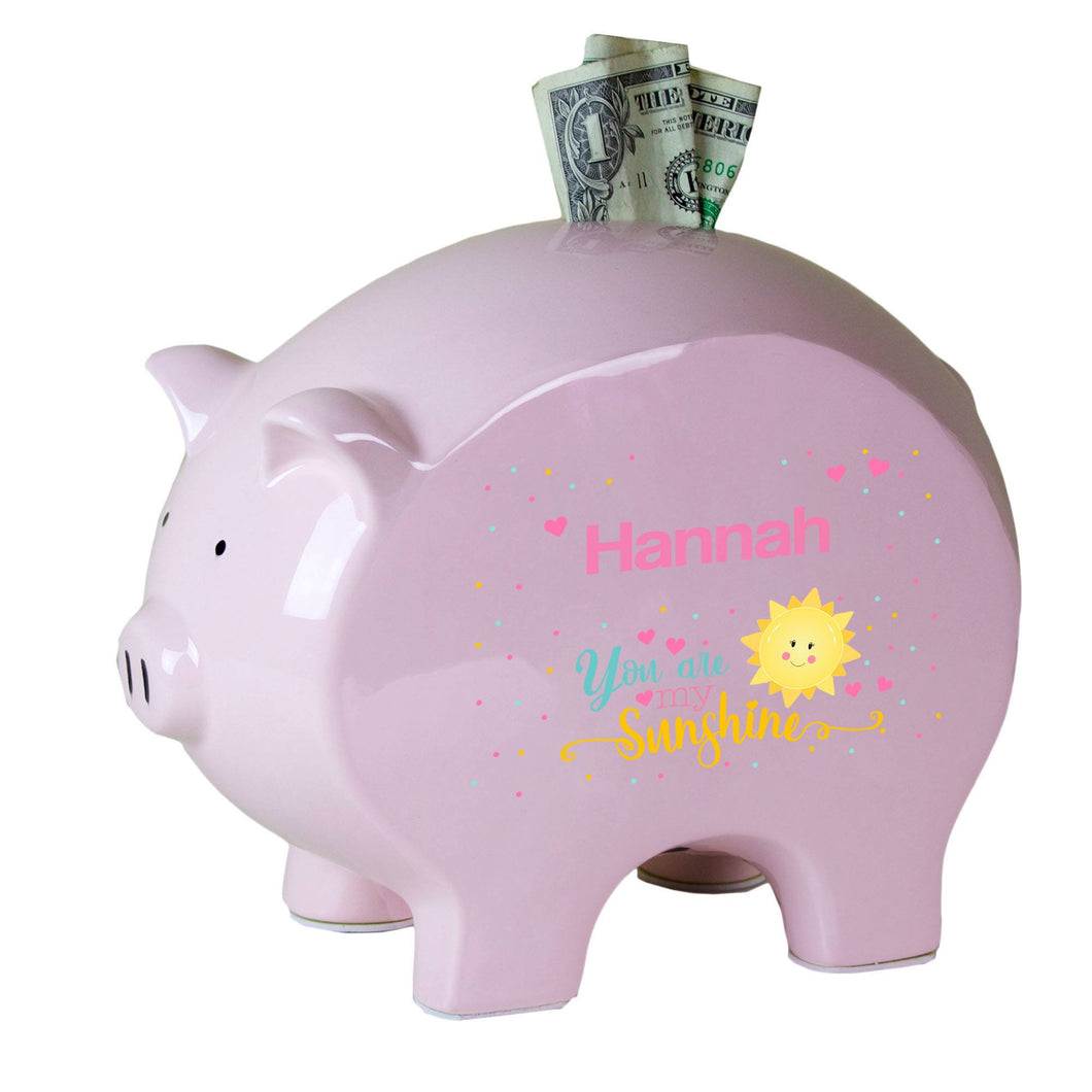 Personalized You Are My Sunshine Pink Piggy Bank