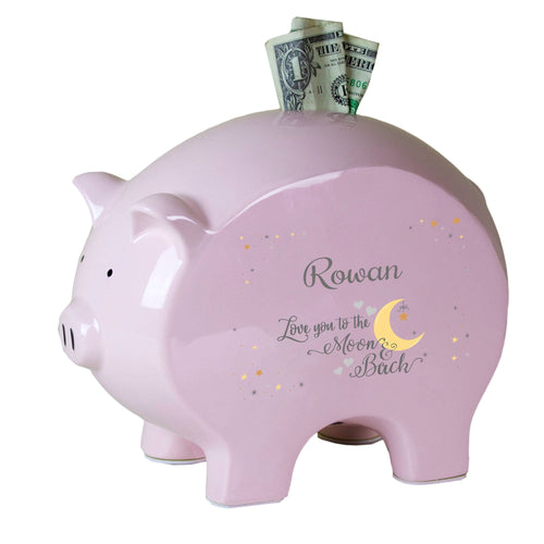 Personalized Moon and Back Pink Piggy Bank