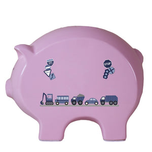 Personalized Transportation Pink Piggy Bank