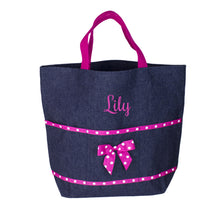 Embroidered Pink Denim Tote