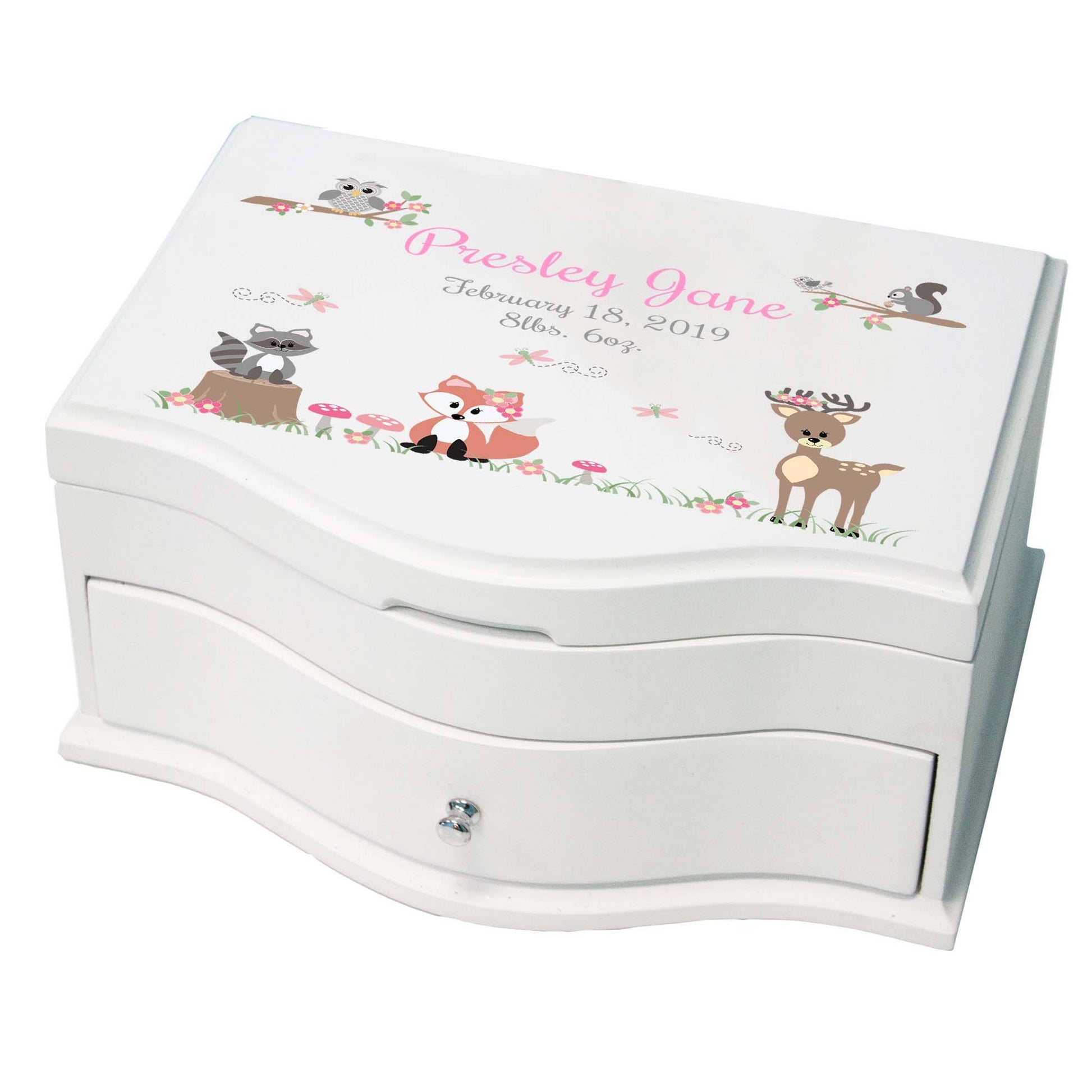 Princess Girls Jewelry Box with Gray Woodland Critters design