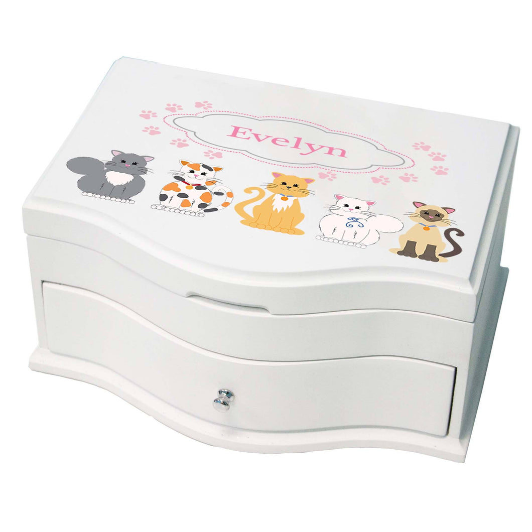 Princess Girls Jewelry Box with Pink Cats design
