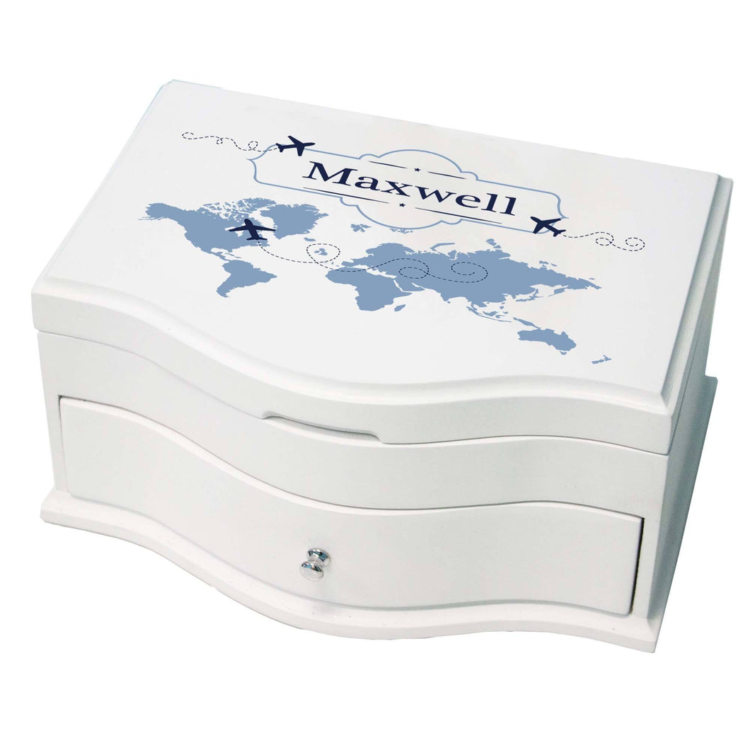 Princess Girls Jewelry Box with World Map Blue design