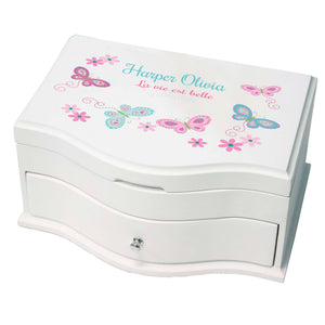 Princess Girls Jewelry Box with Butterflies Aqua Pink design