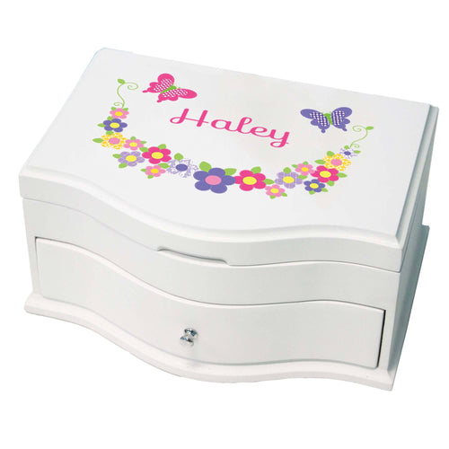 Princess Girls Jewelry Box with Bright Butterflies Garland design