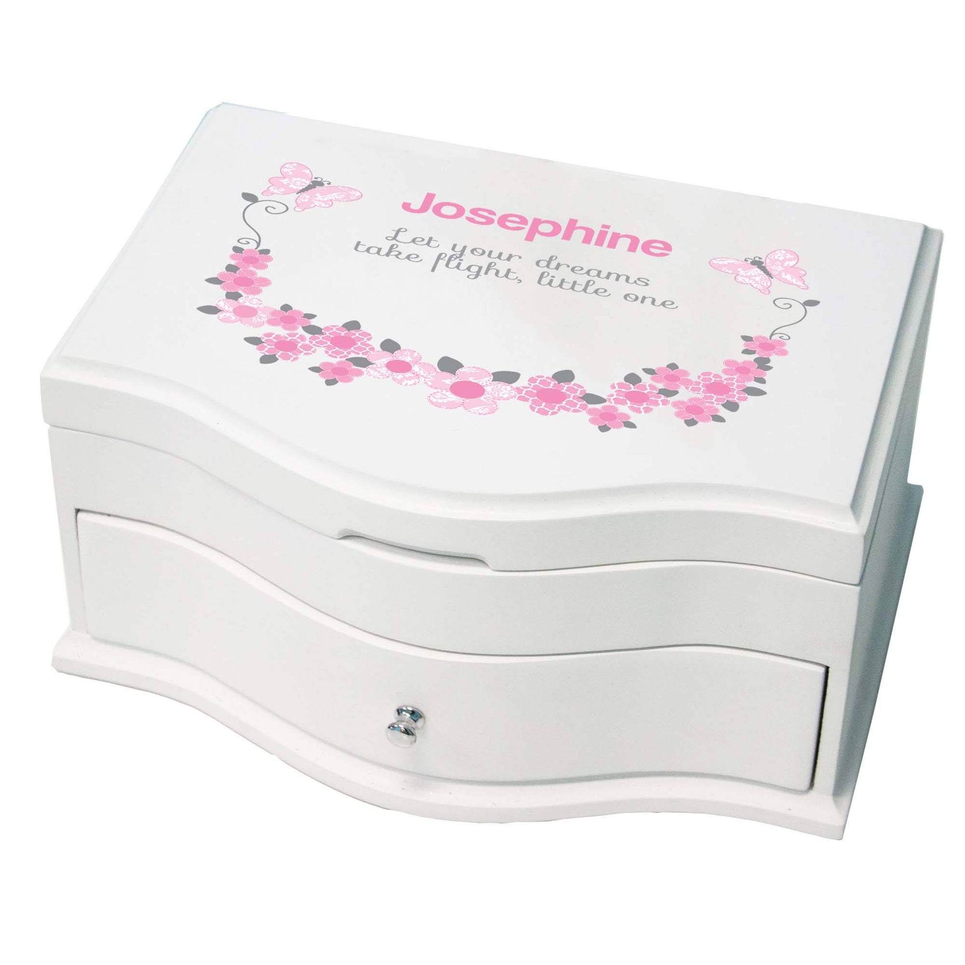 Princess Girls Jewelry Box with Pink and Gray Butterflies design