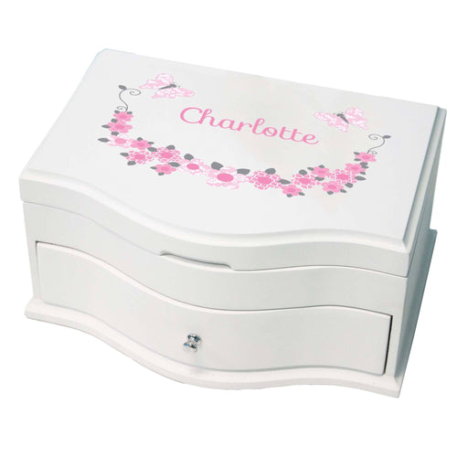 Princess Girls Jewelry Box with Pink and Gray Butterflies design