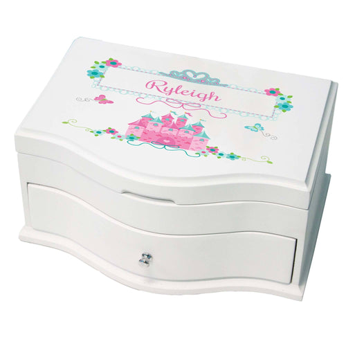Princess Girls Jewelry Box with Pink Teal Princess Castle design