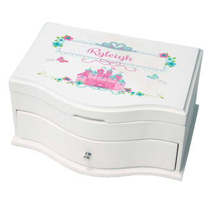 Princess Girls Jewelry Box with Pink Teal Princess Castle design