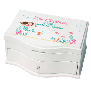 Princess Girls Jewelry Box with Brunette Mermaid Princess design
