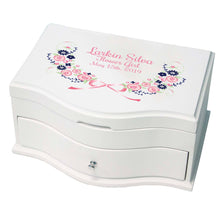 Princess Girls Jewelry Box with Navy Pink Floral Garland design