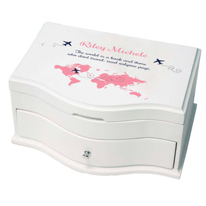 Princess Girls Jewelry Box with World Map Pink design