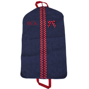 Embroidered Red Denim Garment Bag