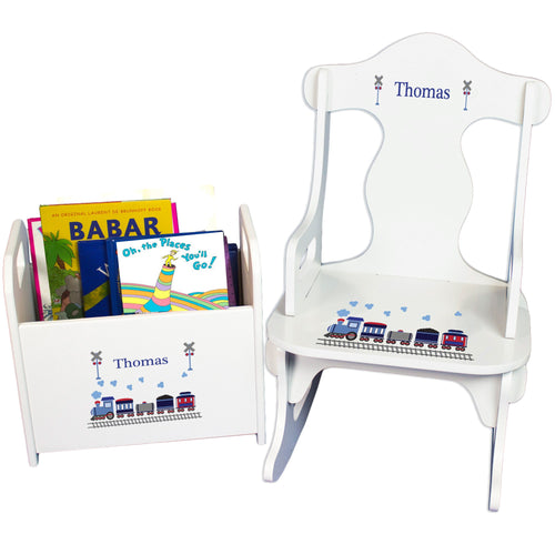 Personalized Train Book Caddy And Puzzle Rocker baby gift set