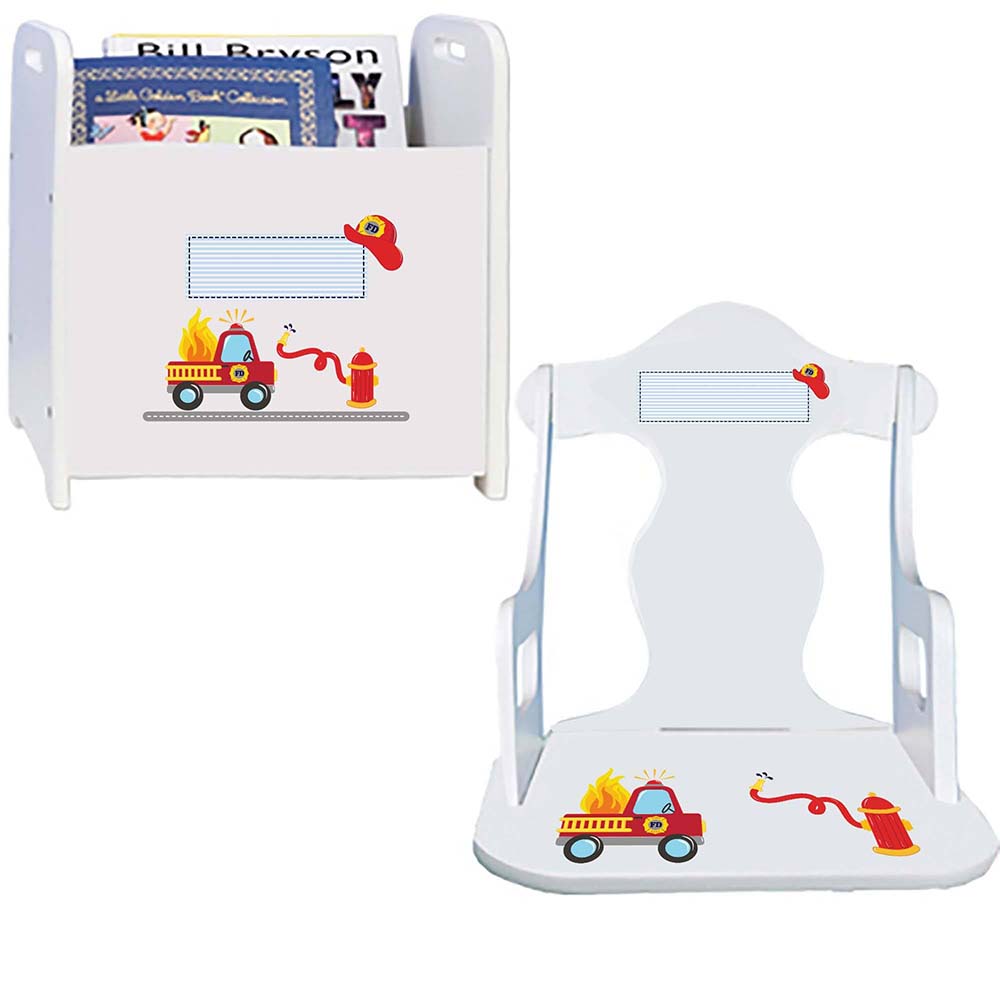 Personalized Fire Truck Book Caddy And Puzzle Rocker baby gift set