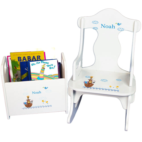 Personalized Noahs Ark Book Caddy And Puzzle Rocker baby gift set