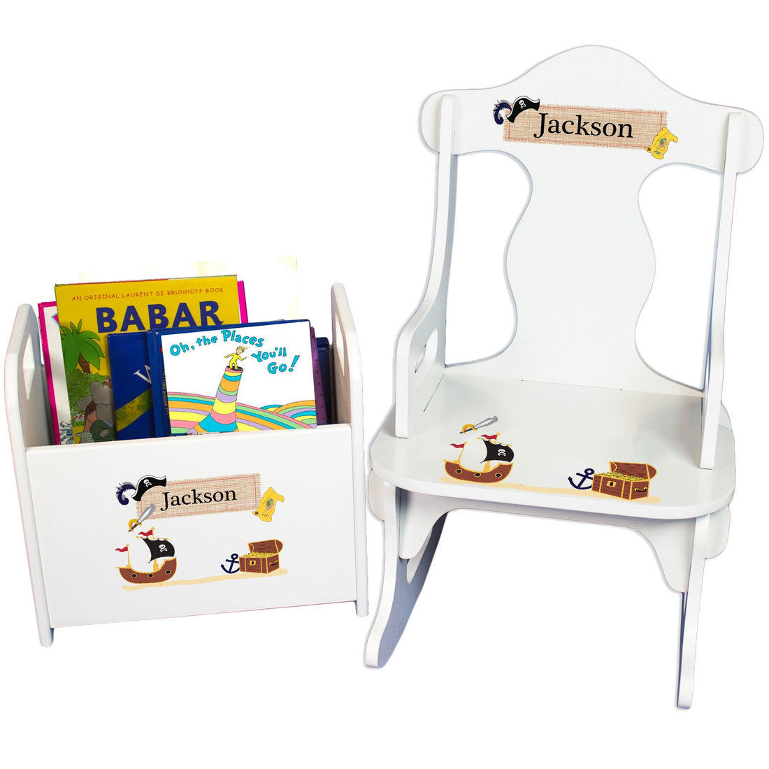 Personalized Pirate Book Caddy And Puzzle Rocker baby gift set
