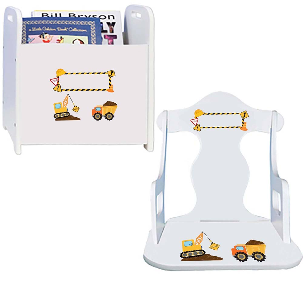 Personalized Construction Book Caddy And Puzzle Rocker baby gift set