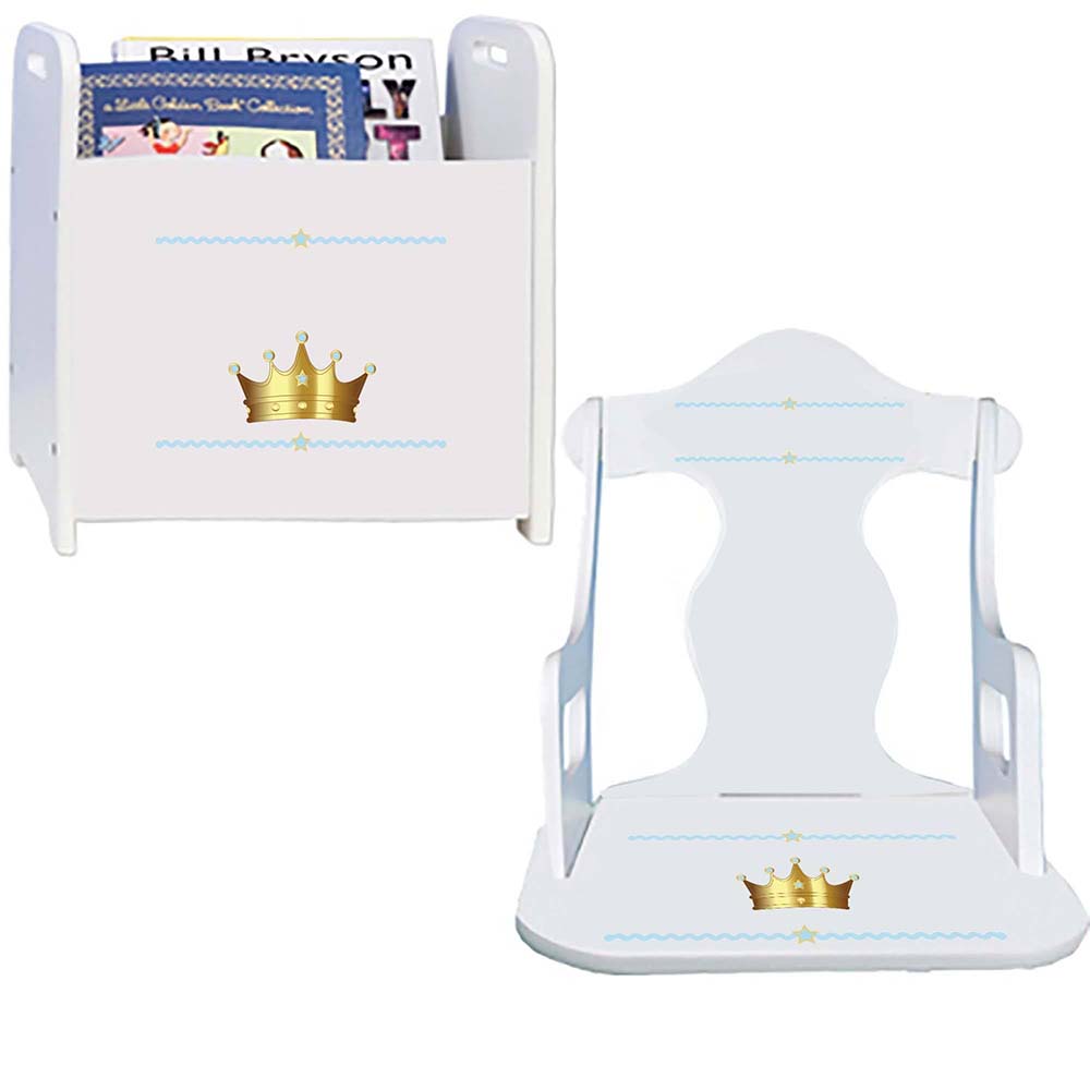 Personalized Prince Crown Blue Book Caddy And Puzzle Rocker baby gift set