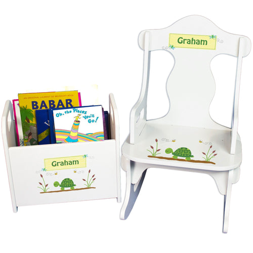 Personalized Turtle Book Caddy And Puzzle Rocker baby gift set