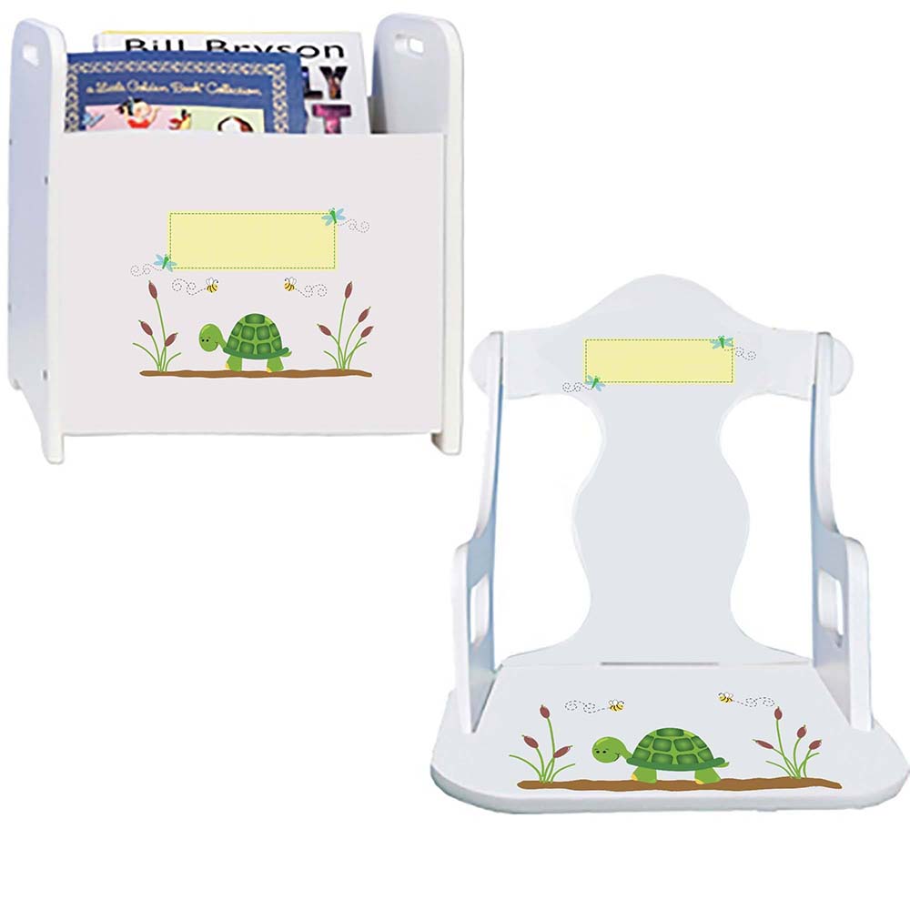 Personalized Turtle Book Caddy And Puzzle Rocker baby gift set