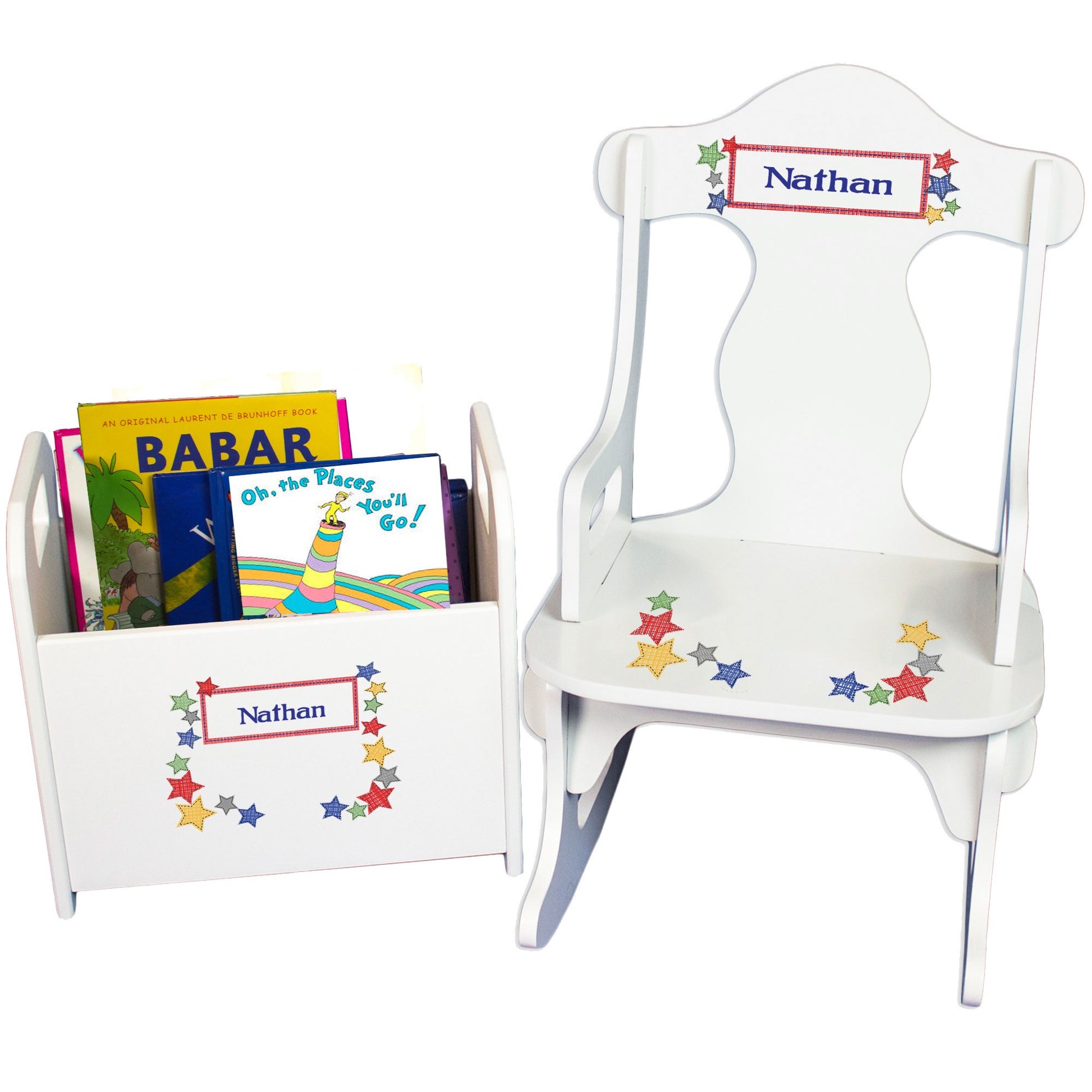 Personalized Stitched Stars Book Caddy And Puzzle Rocker baby gift set