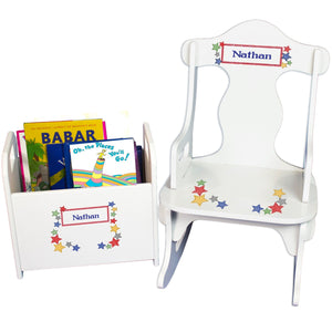 Personalized Stitched Stars Book Caddy And Puzzle Rocker baby gift set
