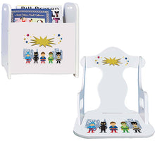 Personalized Boys Super Hero Book Caddy And Puzzle Rocker baby gift set
