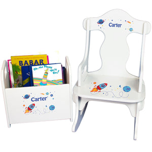 Personalized Rocket Book Caddy And Puzzle Rocker baby gift set