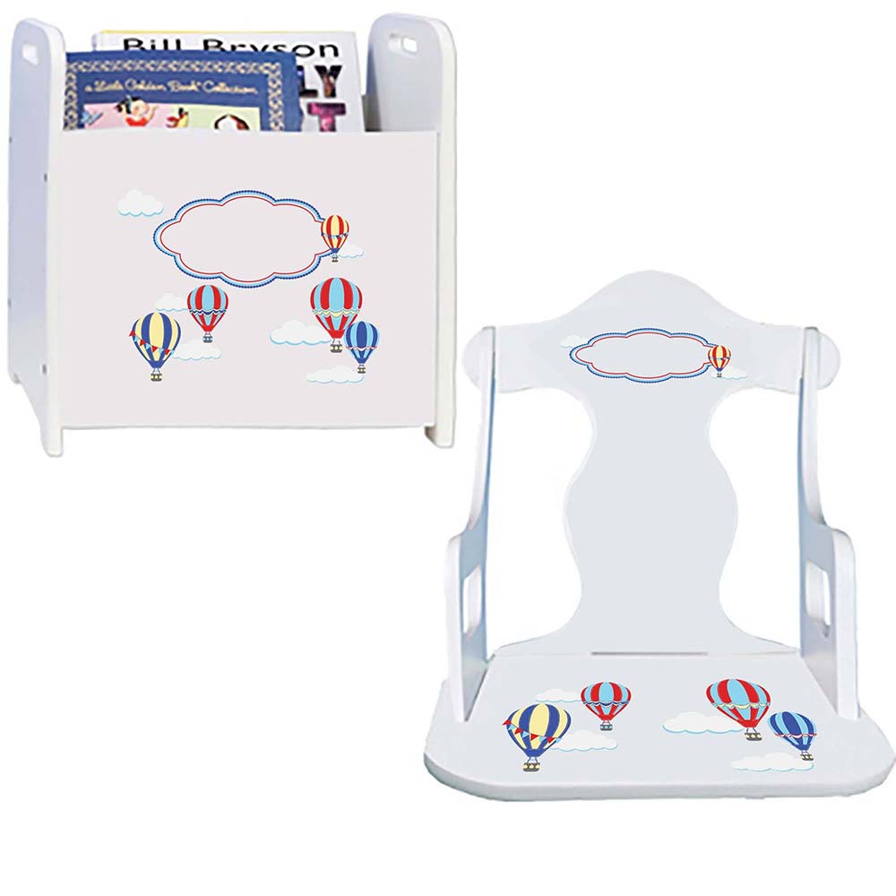 Personalized Hot Air Balloon Primary Book Caddy And Puzzle Rocker baby gift set