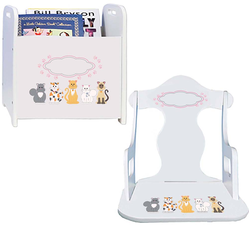 Personalized Pink Cats Book Caddy And Puzzle Rocker baby gift set