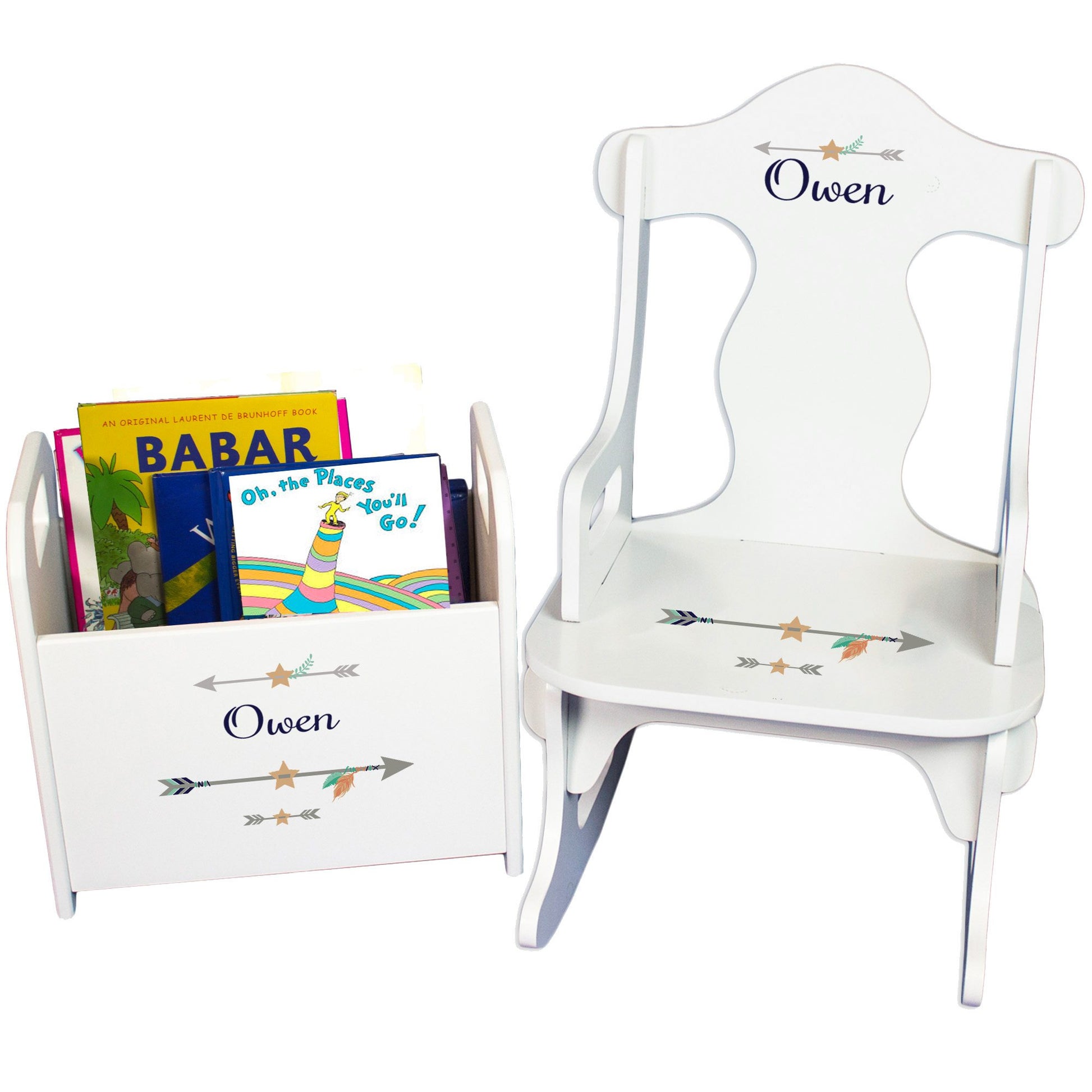 Personalized Tribal Arrows Boy Book Caddy And Puzzle Rocker baby gift set