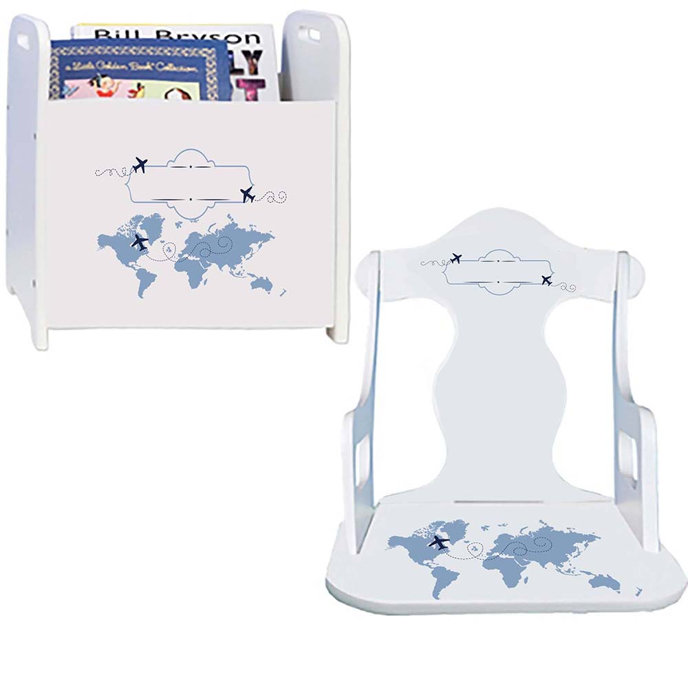 Personalized World Map Blue Rock And Read baby gift set